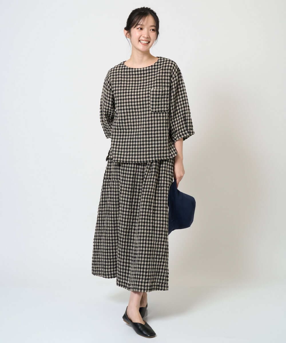 NGHGE42360 GIANNI LO GIUDICE(ジャンニ ロ ジュディチェ) [洗える]リネンコットンギンガムチェックスカート ブラック