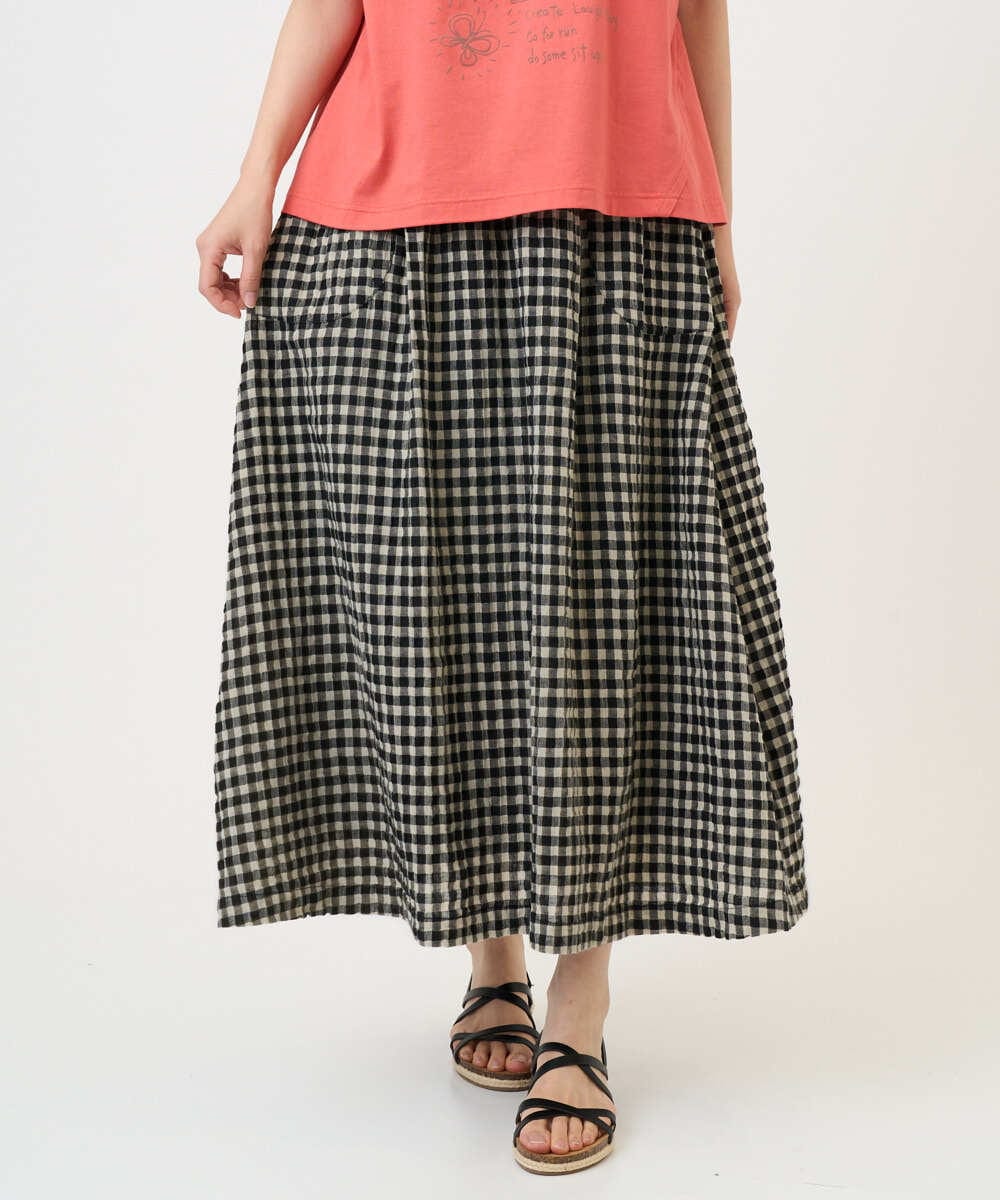 NGHGE42360 GIANNI LO GIUDICE(ジャンニ ロ ジュディチェ) [洗える]リネンコットンギンガムチェックスカート ブラック