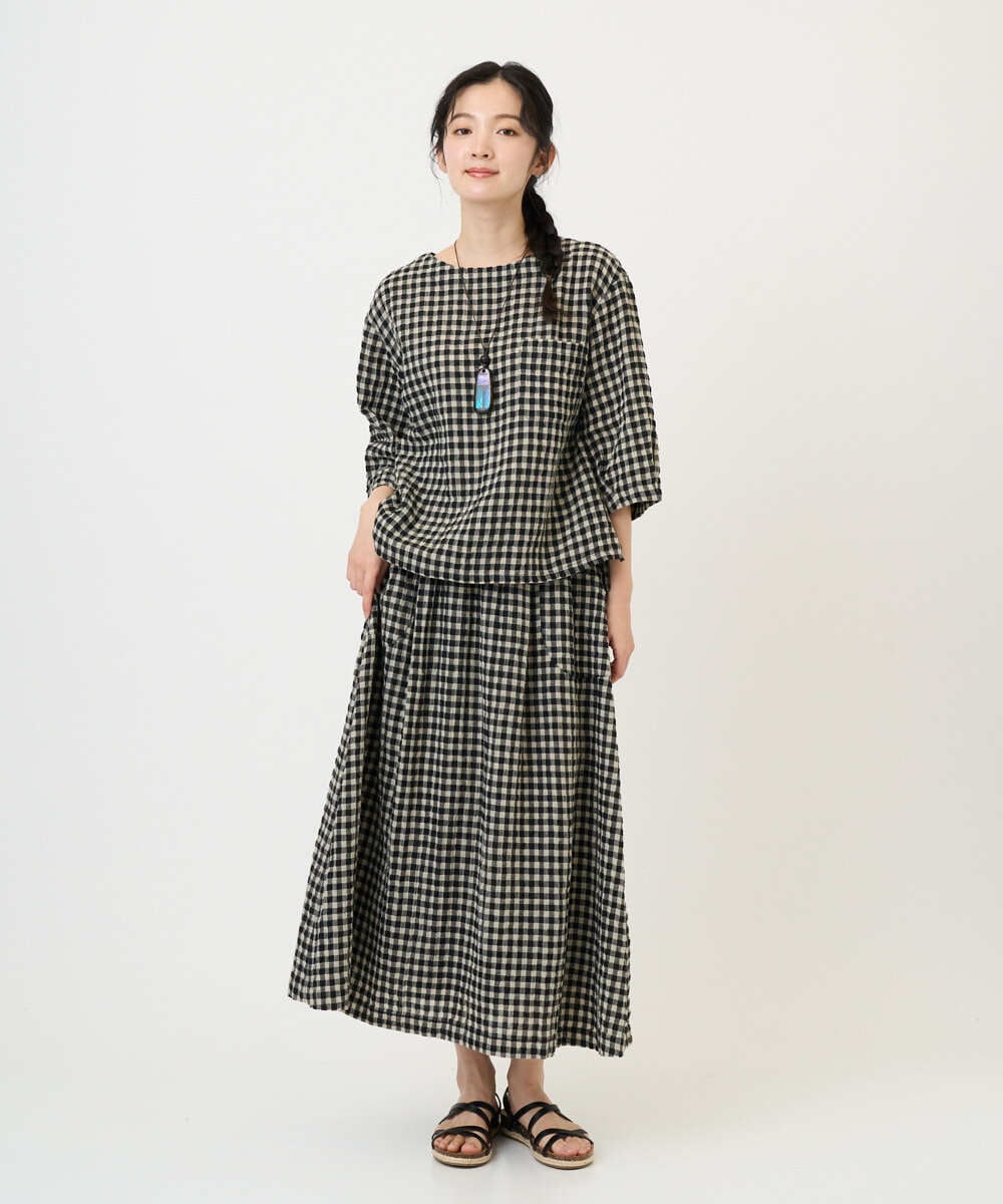 NGHGE42360 GIANNI LO GIUDICE(ジャンニ ロ ジュディチェ) [洗える]リネンコットンギンガムチェックスカート ブラック