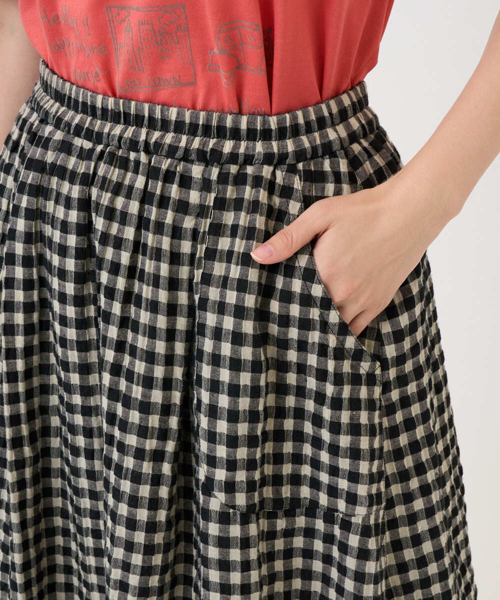 NGHGE42360 GIANNI LO GIUDICE(ジャンニ ロ ジュディチェ) [洗える]リネンコットンギンガムチェックスカート ブラック