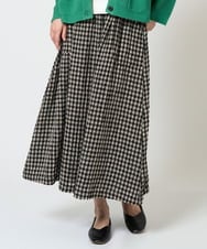 NGHGE42360 GIANNI LO GIUDICE(ジャンニ ロ ジュディチェ) [洗える]リネンコットンギンガムチェックスカート ブラック