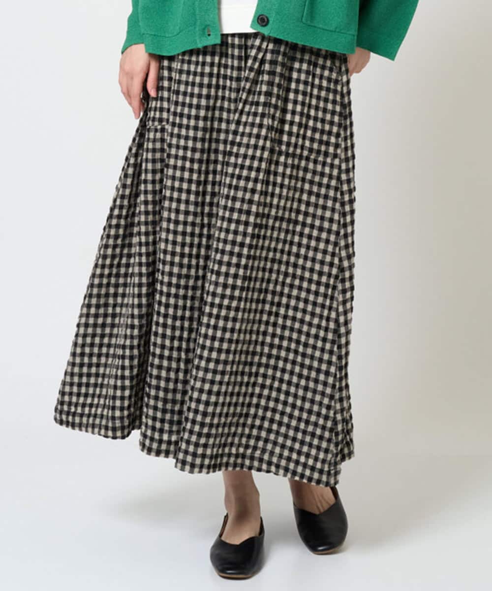 NGHGE42360 GIANNI LO GIUDICE(ジャンニ ロ ジュディチェ) [洗える]リネンコットンギンガムチェックスカート ブラック
