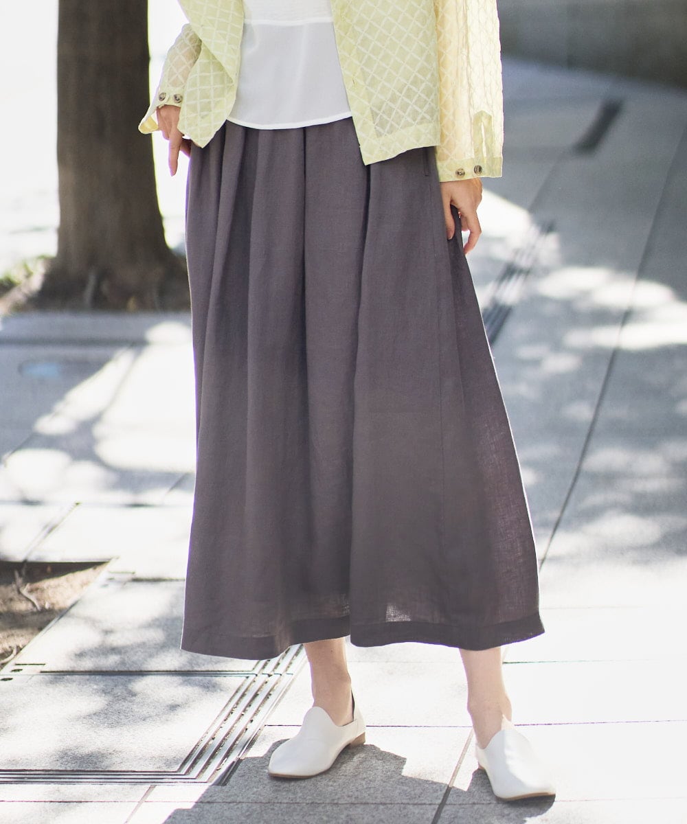 NGHGE43330 GIANNI LO GIUDICE(ジャンニ ロ ジュディチェ) [洗える]カラーリネン製品洗いスカート ダークグレー