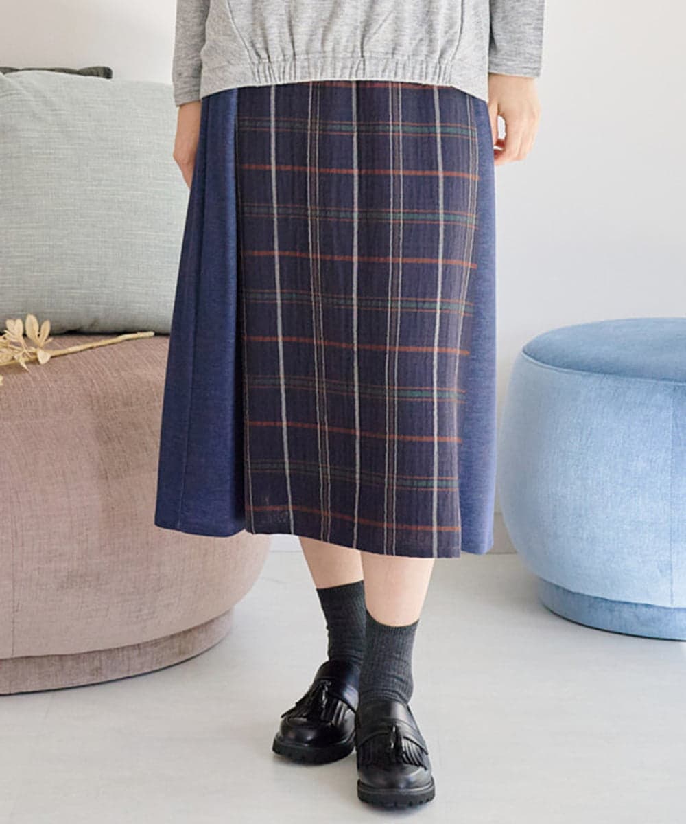 NGHJB22360 GIANNI LO GIUDICE(ジャンニ ロ ジュディチェ) [洗える・日本製]二重織チェックスカート ネイビー