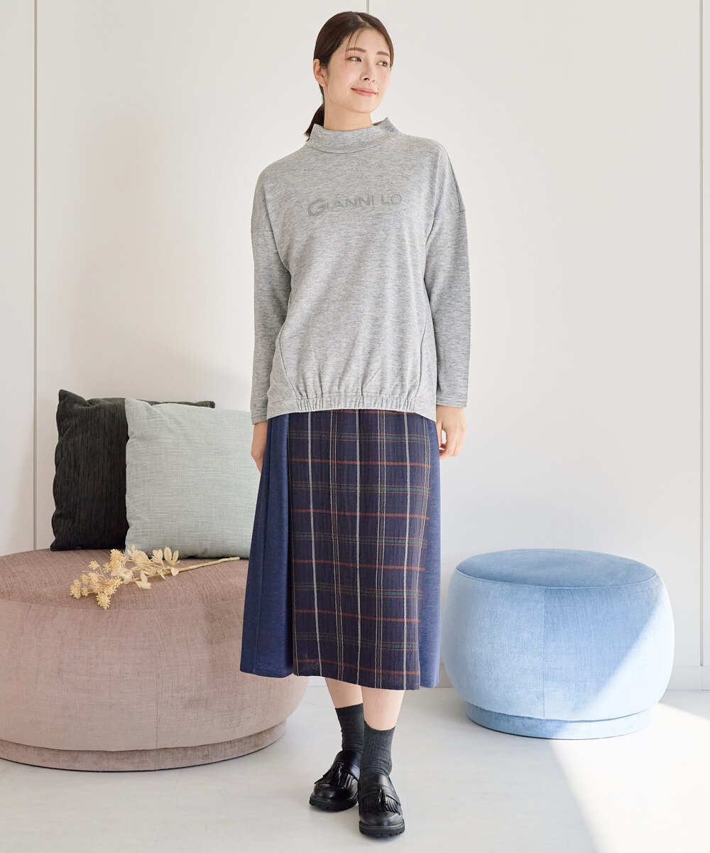 NGHJB22360 GIANNI LO GIUDICE(ジャンニ ロ ジュディチェ) [洗える・日本製]二重織チェックスカート ネイビー