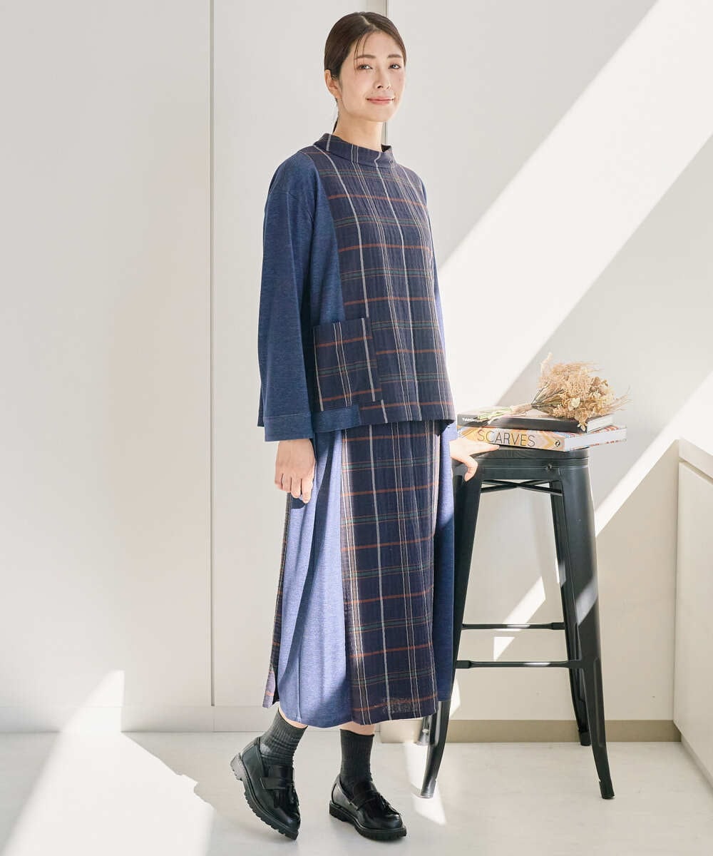 NGHJB22360 GIANNI LO GIUDICE(ジャンニ ロ ジュディチェ) [洗える・日本製]二重織チェックスカート ネイビー