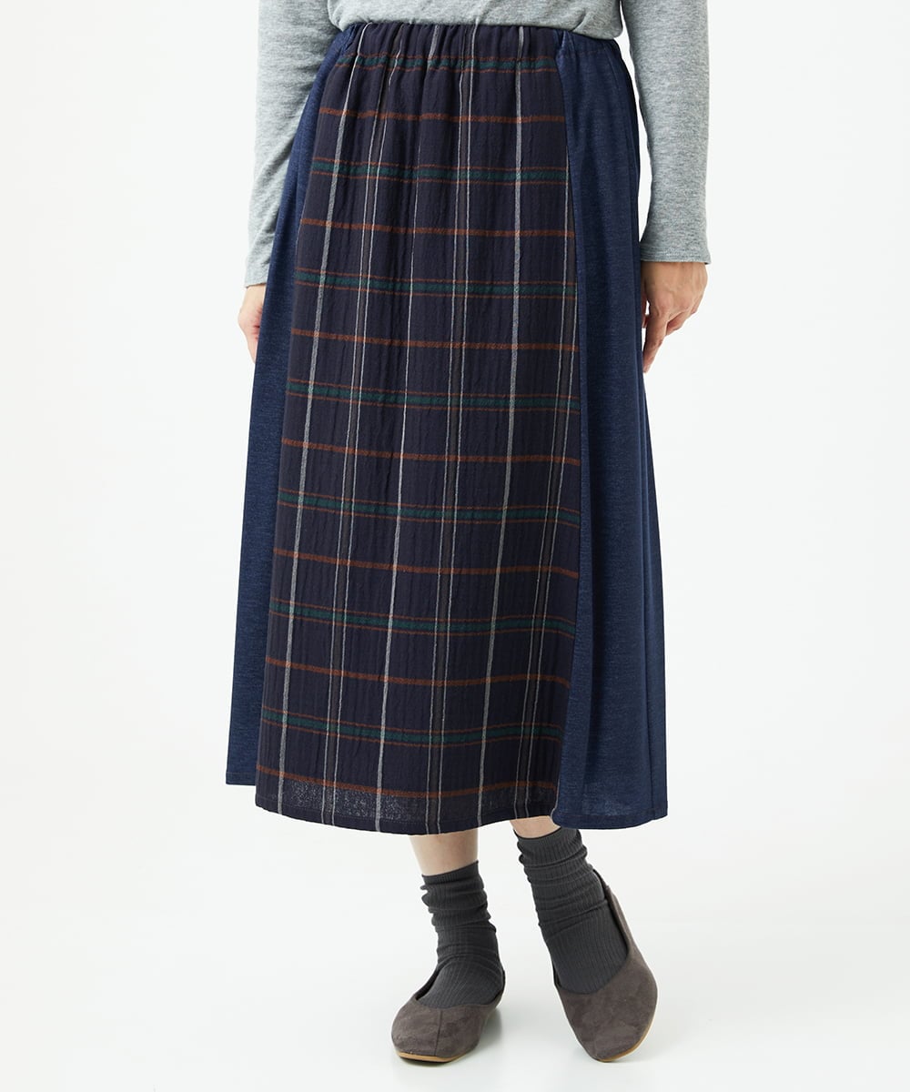 NGHJB22360 GIANNI LO GIUDICE(ジャンニ ロ ジュディチェ) [洗える・日本製]二重織チェックスカート ネイビー
