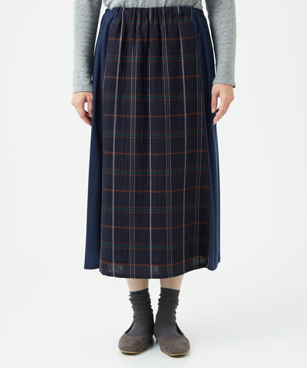 NGHJB22360 GIANNI LO GIUDICE(ジャンニ ロ ジュディチェ) [洗える・日本製]二重織チェックスカート ネイビー