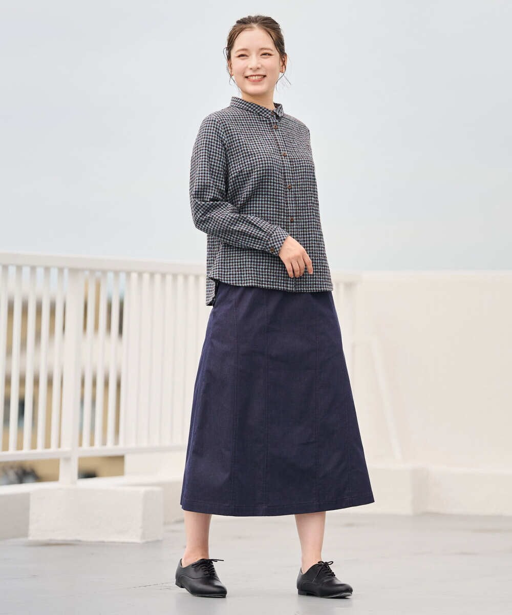 NGHJD14300 GIANNI LO GIUDICE(ジャンニ ロ ジュディチェ) [洗える]デニムライクシャンブレースカート ネイビー
