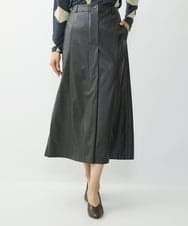 NGHJQ21270 GIANNI LO GIUDICE(ジャンニ ロ ジュディチェ) ウエットレザーAラインスカート ブラウン