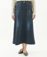 NGHJV54250 GIANNI LO GIUDICE(ジャンニ ロ ジュディチェ) [洗える・リバーシブル]微起毛デニム両面プリントスカート ネイビー