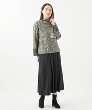 NGKAB51330 GIANNI LO GIUDICE(ジャンニ ロ ジュディチェ) [日本製]ウール混ヘリンボンフラワージャガードタートルカットソー ブラック