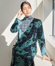 NGKAE11230 GIANNI LO GIUDICE(ジャンニ ロ ジュディチェ) [洗える・日本製]ウールガーゼ天竺イタリアプリントカットソー ブルー