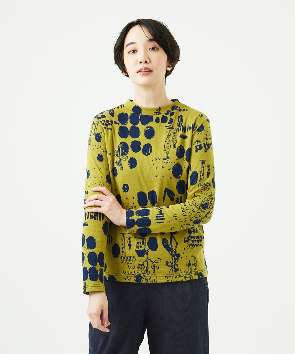 NGKAE12210 GIANNI LO GIUDICE(ジャンニ ロ ジュディチェ) [洗える・日本製]幾何柄両面選針カットソー グリーン