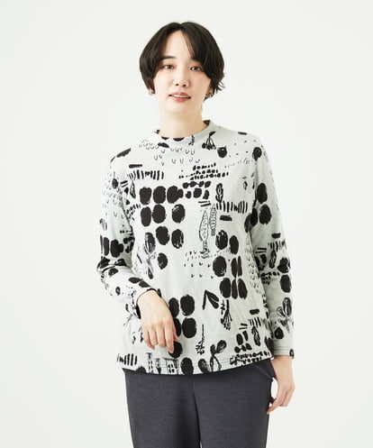 NGKAE12210  [洗える・日本製]幾何柄両面選針カットソー