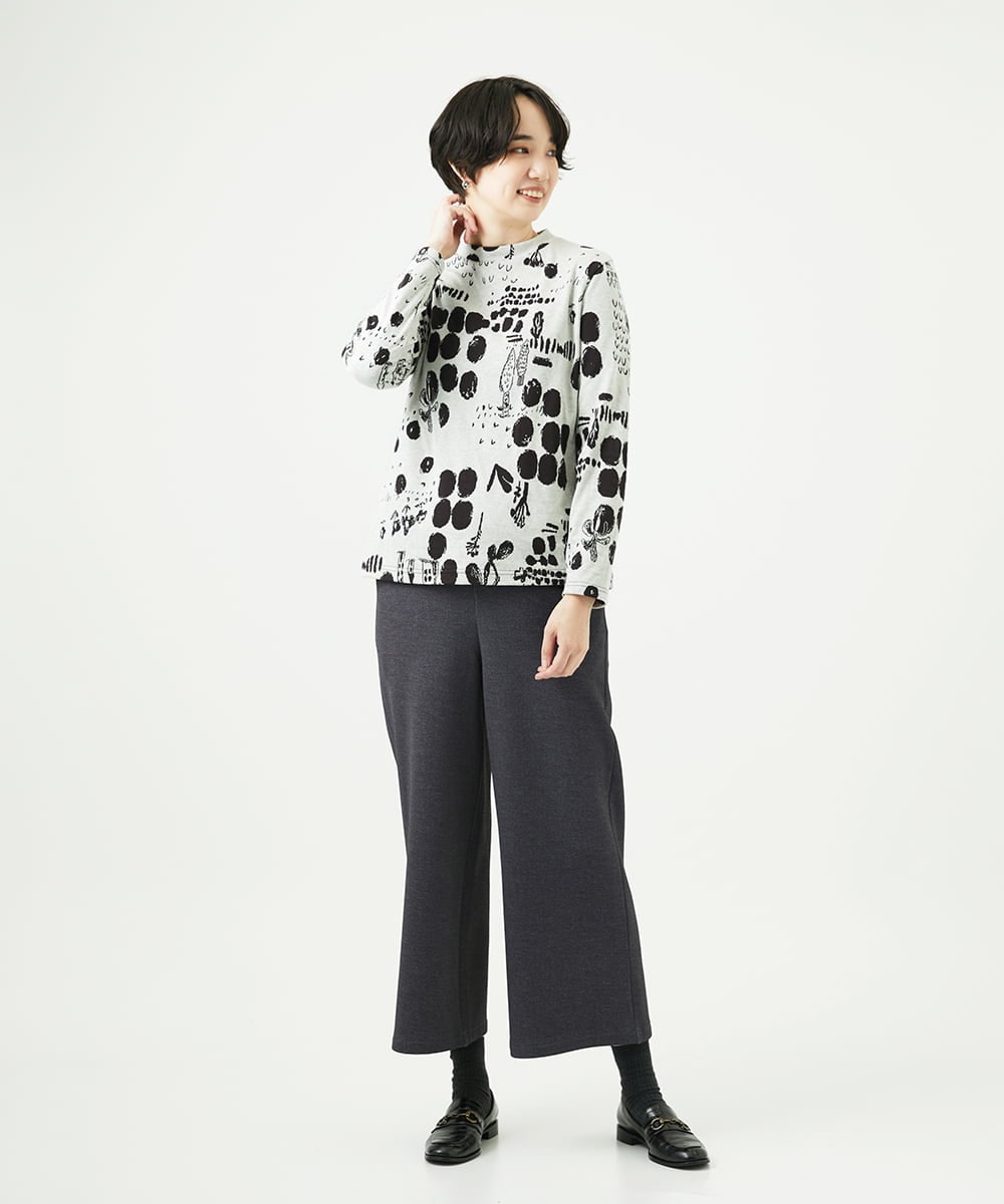 NGKAE12210 GIANNI LO GIUDICE(ジャンニ ロ ジュディチェ) [洗える・日本製]幾何柄両面選針カットソー ライトグレー