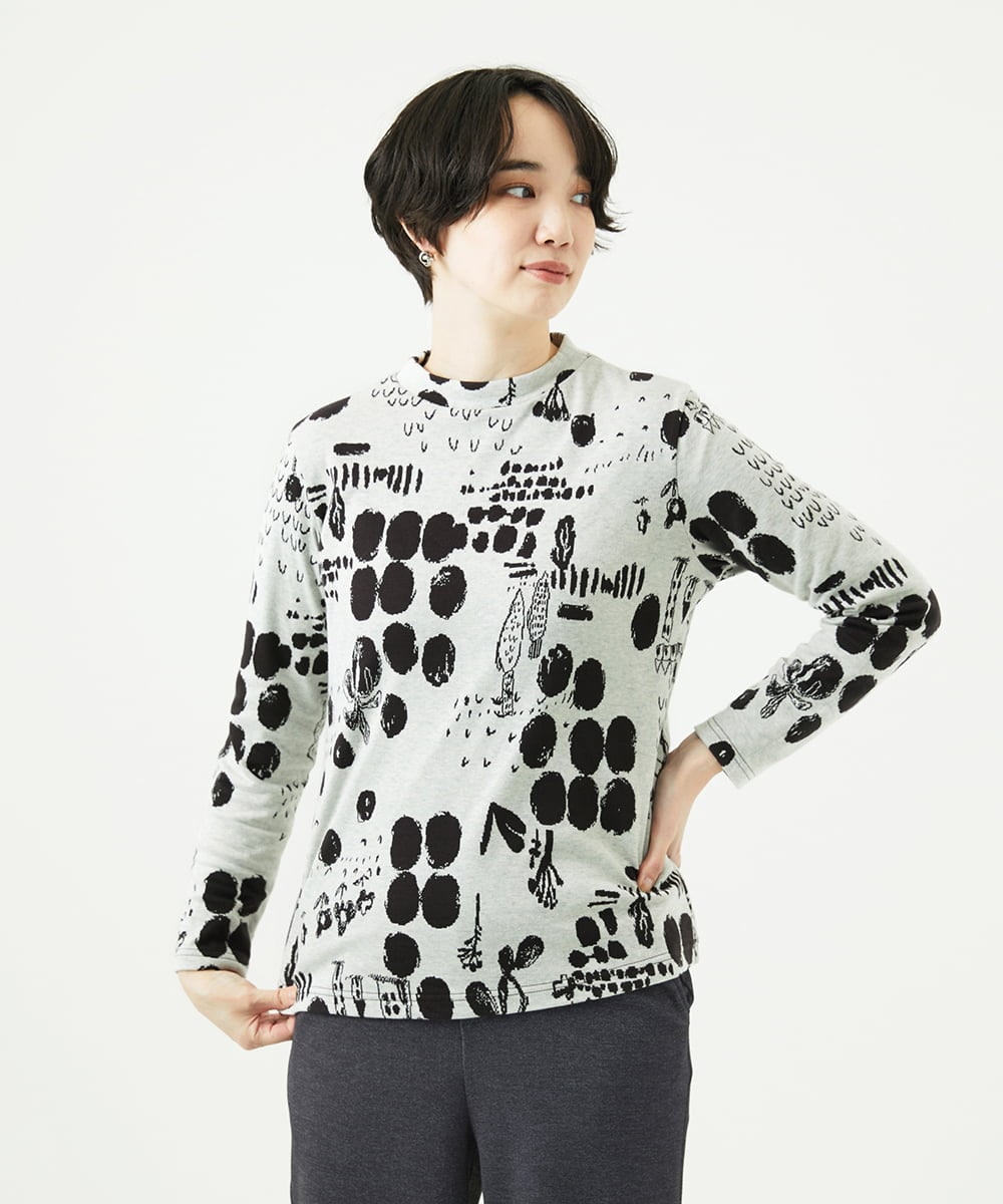 NGKAE12210 GIANNI LO GIUDICE(ジャンニ ロ ジュディチェ) [洗える・日本製]幾何柄両面選針カットソー ライトグレー