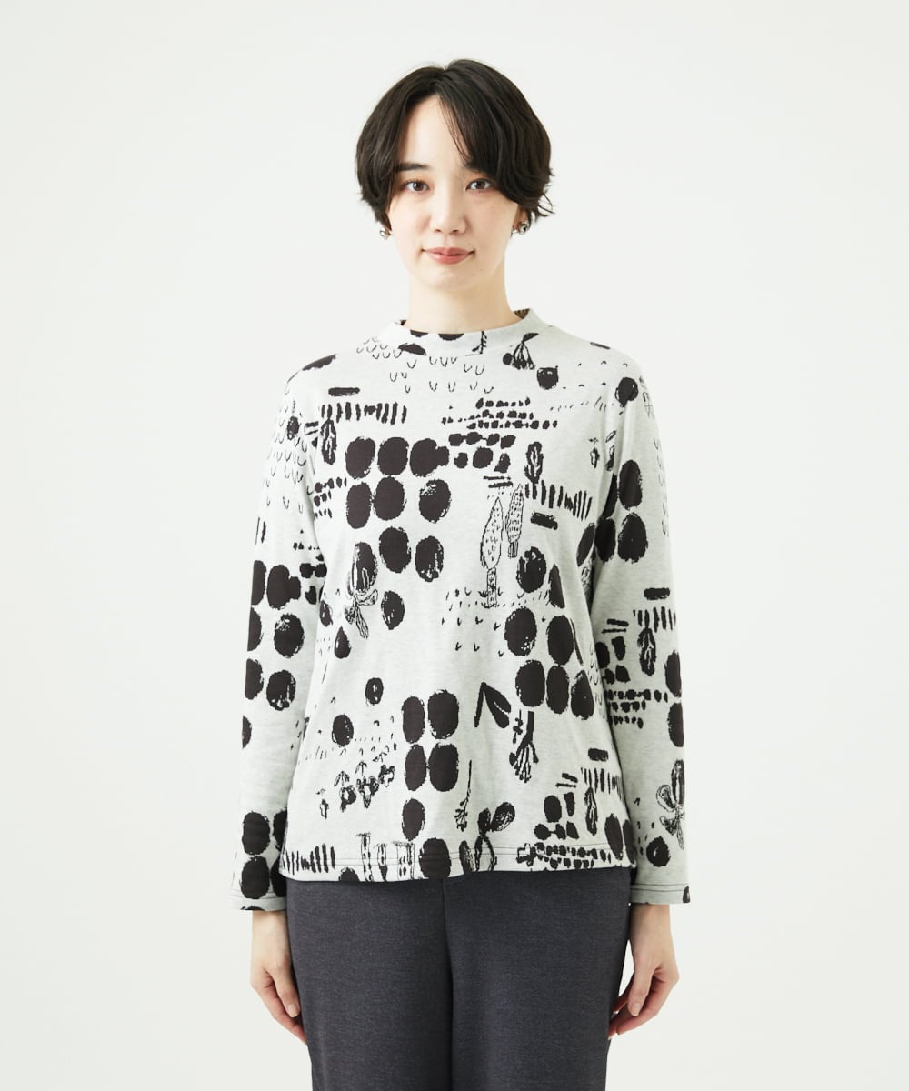 NGKAE12210 GIANNI LO GIUDICE(ジャンニ ロ ジュディチェ) [洗える・日本製]幾何柄両面選針カットソー ライトグレー