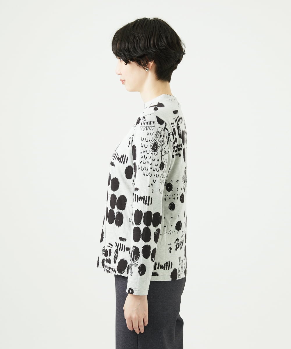 NGKAE12210 GIANNI LO GIUDICE(ジャンニ ロ ジュディチェ) [洗える・日本製]幾何柄両面選針カットソー ライトグレー