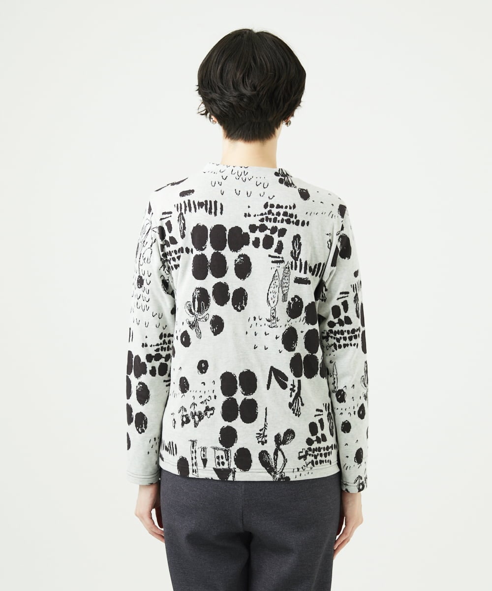 NGKAE12210 GIANNI LO GIUDICE(ジャンニ ロ ジュディチェ) [洗える・日本製]幾何柄両面選針カットソー ライトグレー