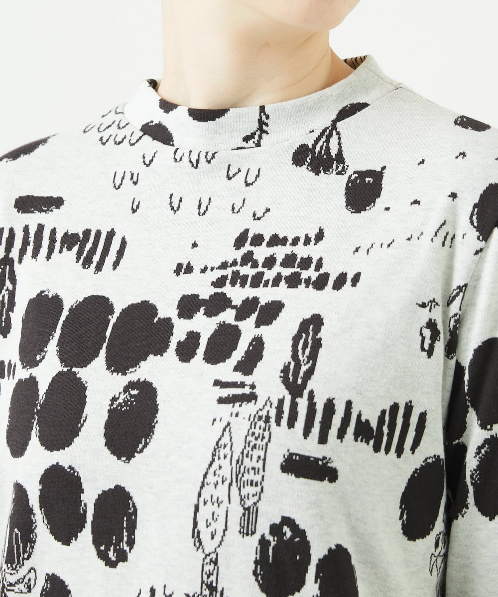 NGKAE12210 GIANNI LO GIUDICE(ジャンニ ロ ジュディチェ) [洗える・日本製]幾何柄両面選針カットソー ライトグレー