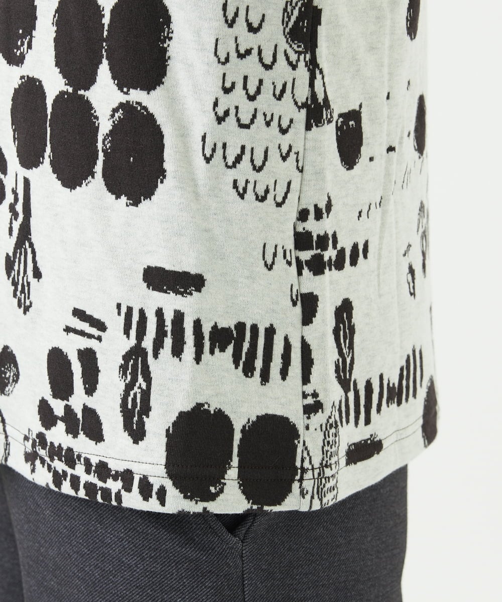 NGKAE12210 GIANNI LO GIUDICE(ジャンニ ロ ジュディチェ) [洗える・日本製]幾何柄両面選針カットソー ライトグレー