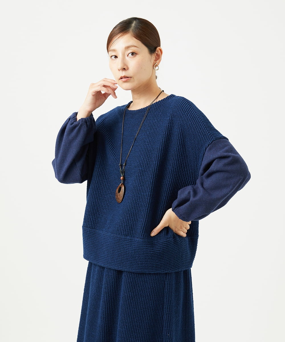 NGKAE20330 GIANNI LO GIUDICE(ジャンニ ロ ジュディチェ) [洗える]コットンスラブインレーカットソー ネイビー