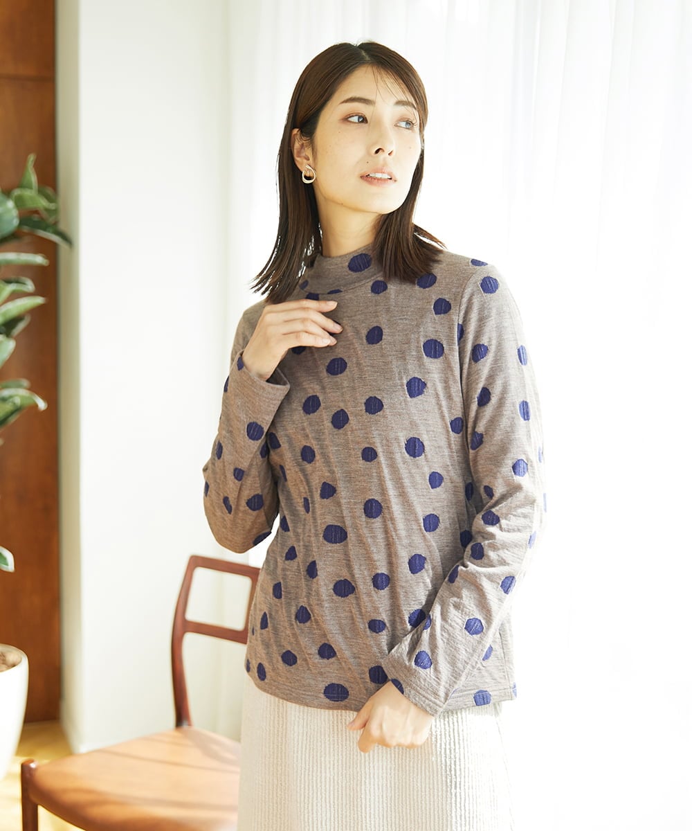 NGKAE22180 GIANNI LO GIUDICE(ジャンニ ロ ジュディチェ) [洗える・日本製]先染め接結ドットジャガードカットソー ベージュ