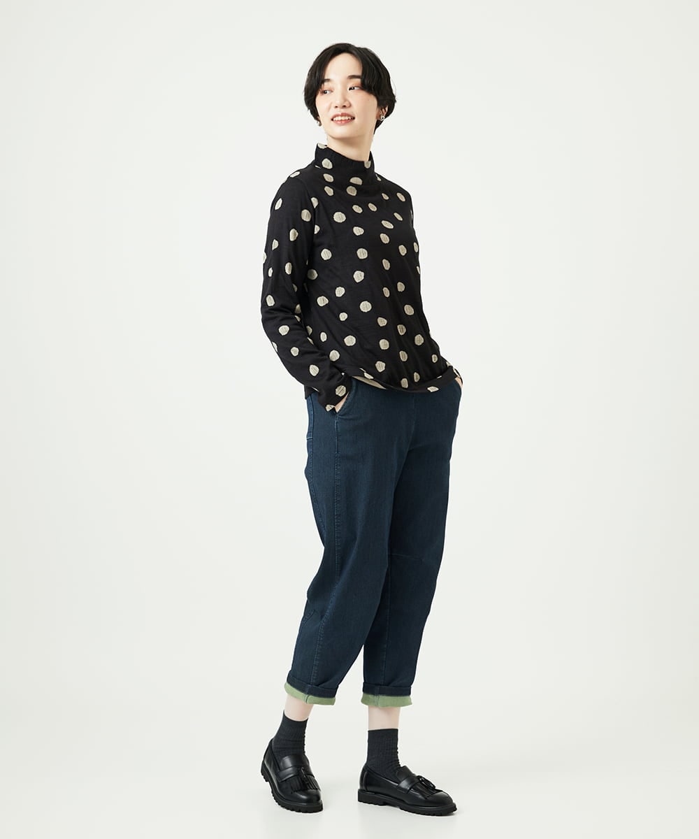 NGKAE22180 GIANNI LO GIUDICE(ジャンニ ロ ジュディチェ) [洗える・日本製]先染め接結ドットジャガードカットソー ブラック