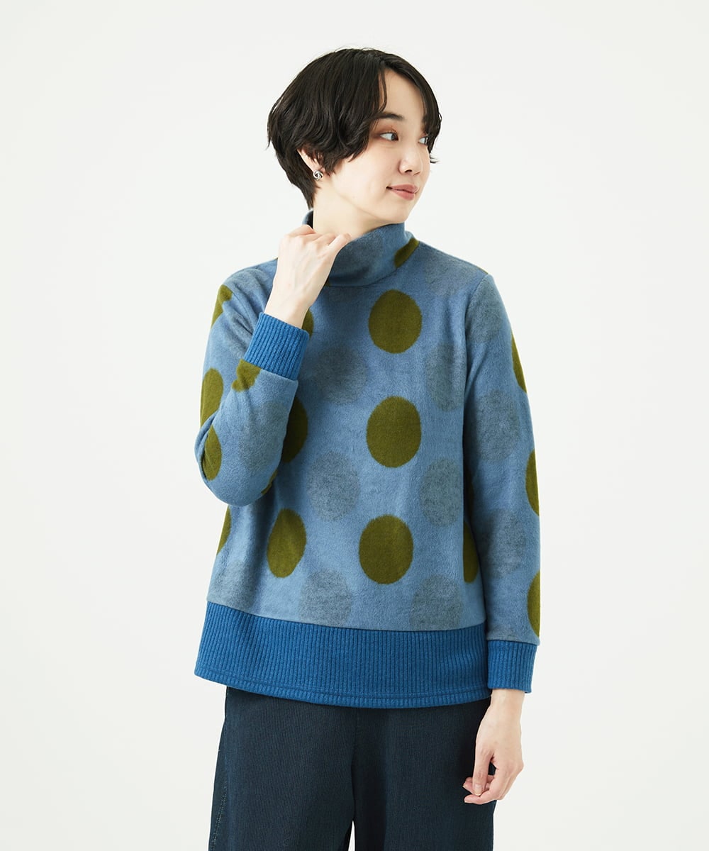 NGKAE35230 GIANNI LO GIUDICE(ジャンニ ロ ジュディチェ) [洗える・日本製]起毛パイルジャガードドットトップス ネイビーブルー