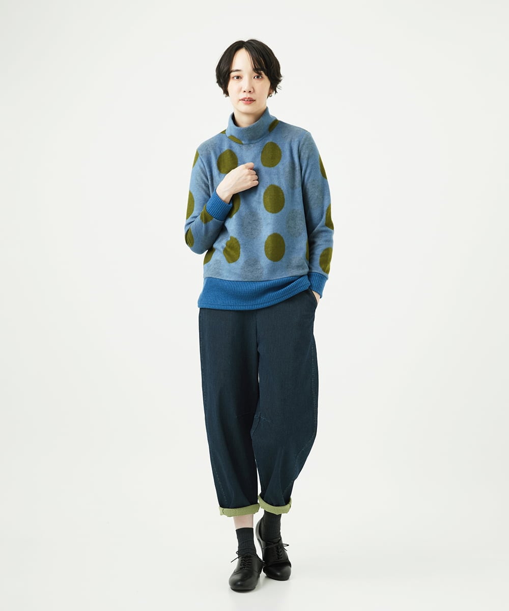 NGKAE35230 GIANNI LO GIUDICE(ジャンニ ロ ジュディチェ) [洗える・日本製]起毛パイルジャガードドットトップス ネイビーブルー