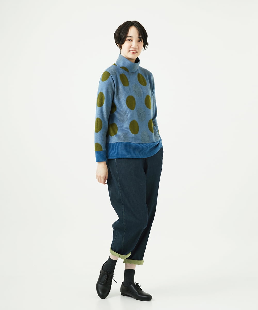 NGKAE35230 GIANNI LO GIUDICE(ジャンニ ロ ジュディチェ) [洗える・日本製]起毛パイルジャガードドットトップス ネイビーブルー