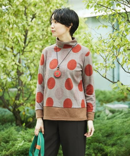 NGKAE35230  [洗える・日本製]起毛パイルジャガードドットトップス