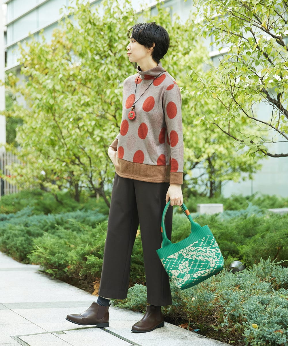 NGKAE35230 GIANNI LO GIUDICE(ジャンニ ロ ジュディチェ) [洗える・日本製]起毛パイルジャガードドットトップス ベージュ