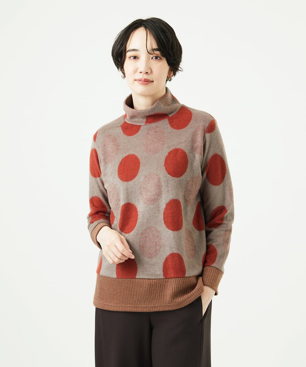 NGKAE35230 GIANNI LO GIUDICE(ジャンニ ロ ジュディチェ) [洗える・日本製]起毛パイルジャガードドットトップス ベージュ