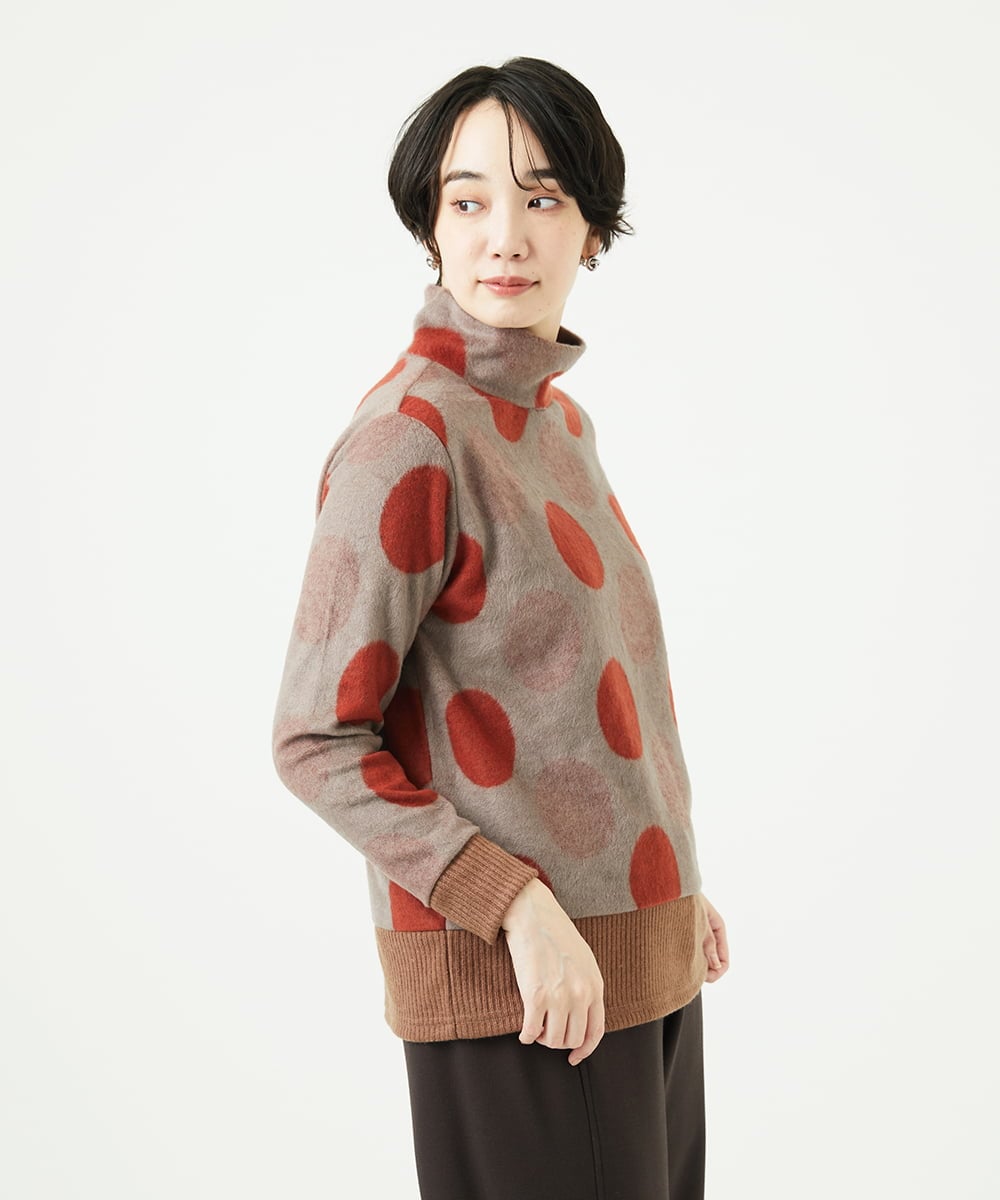 NGKAE35230 GIANNI LO GIUDICE(ジャンニ ロ ジュディチェ) [洗える・日本製]起毛パイルジャガードドットトップス ベージュ