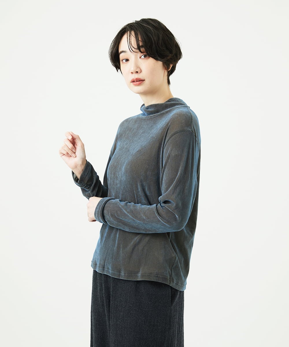 NGKAE40180 GIANNI LO GIUDICE(ジャンニ ロ ジュディチェ) [洗える・日本製]タマムシパイルフロッキーカットソー ブルー