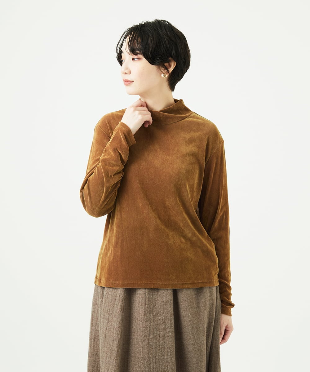 NGKAE40180 GIANNI LO GIUDICE(ジャンニ ロ ジュディチェ) [洗える・日本製]タマムシパイルフロッキーカットソー ブラウン