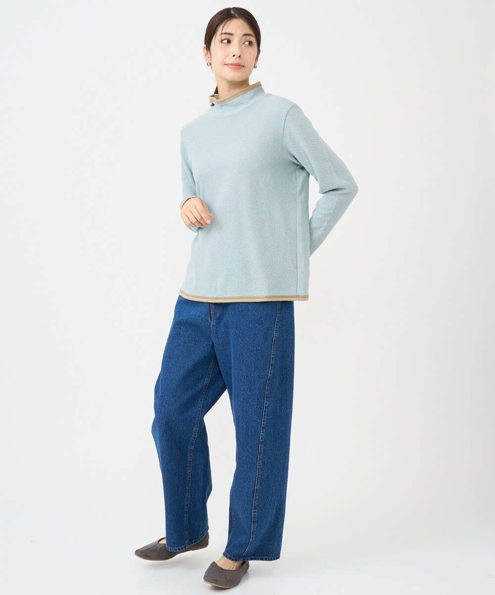 NGKAF13170 GIANNI LO GIUDICE(ジャンニ ロ ジュディチェ) [洗える・日本製]ハイネックコットンウェーブリバーカットソー ライトブルー