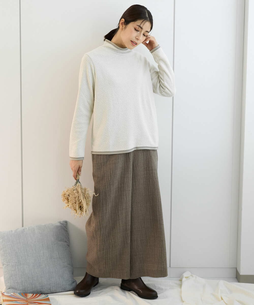 NGKAF13170 GIANNI LO GIUDICE(ジャンニ ロ ジュディチェ) [洗える・日本製]ハイネックコットンウェーブリバーカットソー ベージュ