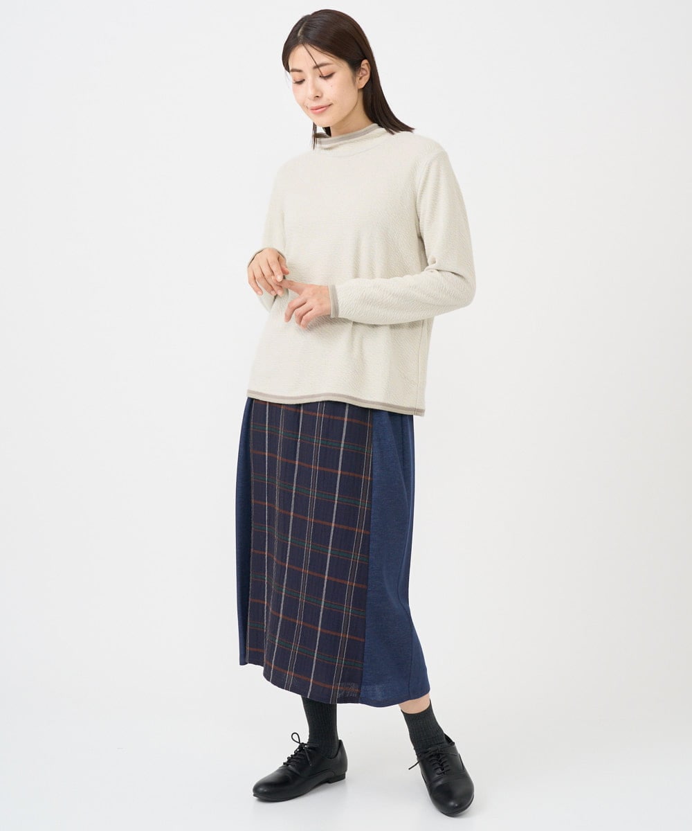 NGKAF13170 GIANNI LO GIUDICE(ジャンニ ロ ジュディチェ) [洗える・日本製]ハイネックコットンウェーブリバーカットソー ベージュ