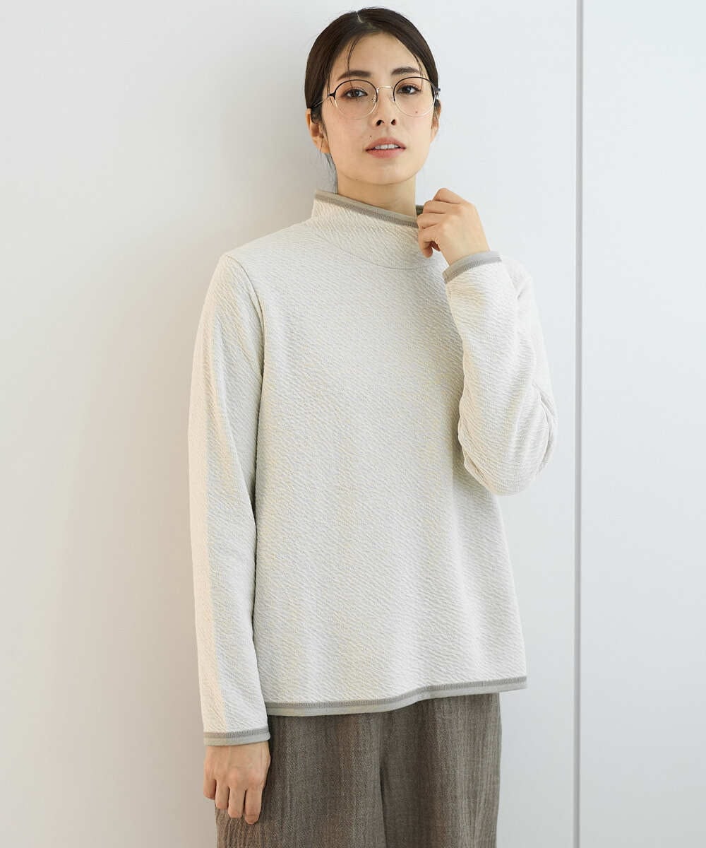 NGKAF13170 GIANNI LO GIUDICE(ジャンニ ロ ジュディチェ) [洗える・日本製]ハイネックコットンウェーブリバーカットソー ベージュ