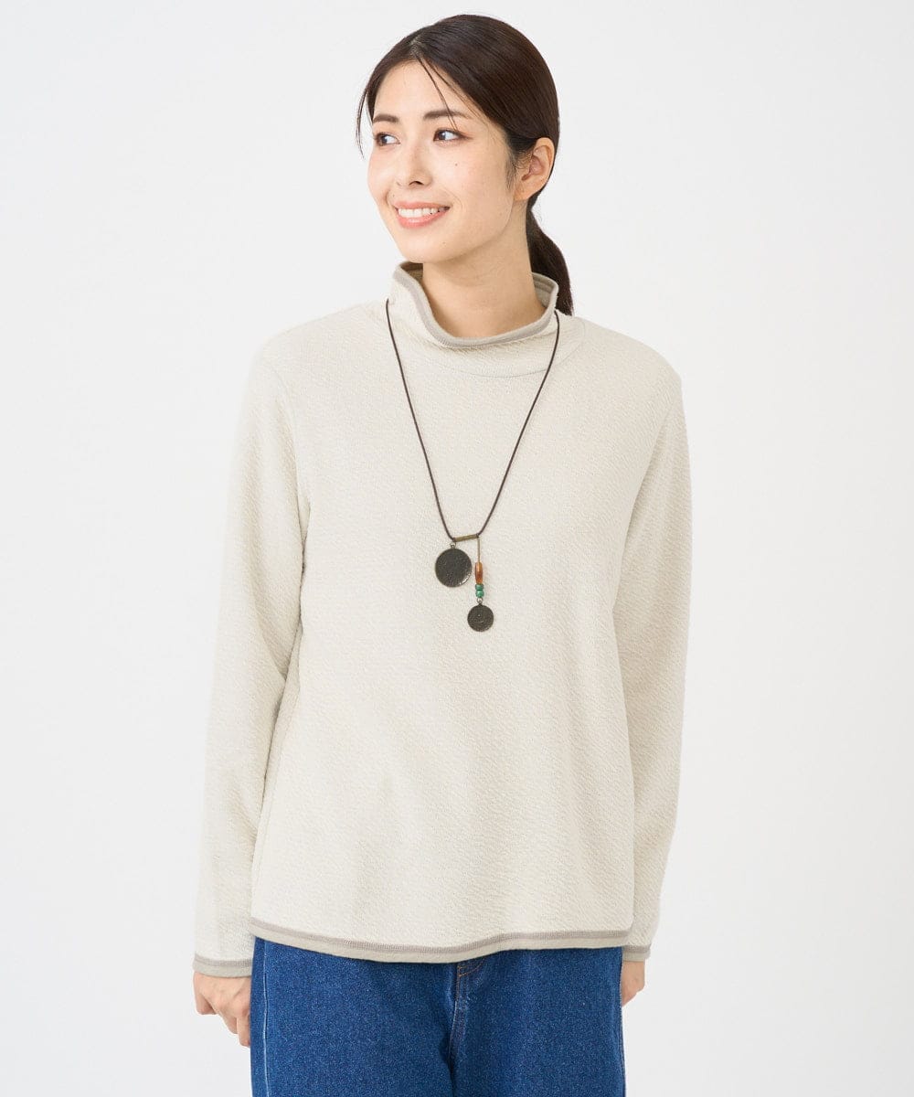 NGKAF13170 GIANNI LO GIUDICE(ジャンニ ロ ジュディチェ) [洗える・日本製]ハイネックコットンウェーブリバーカットソー ベージュ