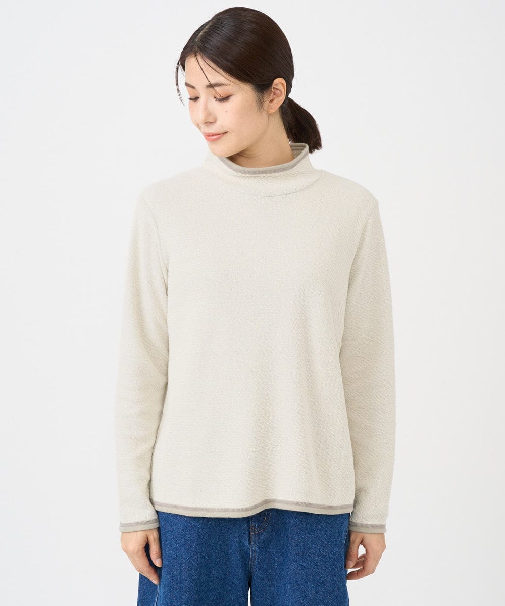 NGKAF13170 GIANNI LO GIUDICE(ジャンニ ロ ジュディチェ) [洗える・日本製]ハイネックコットンウェーブリバーカットソー ベージュ