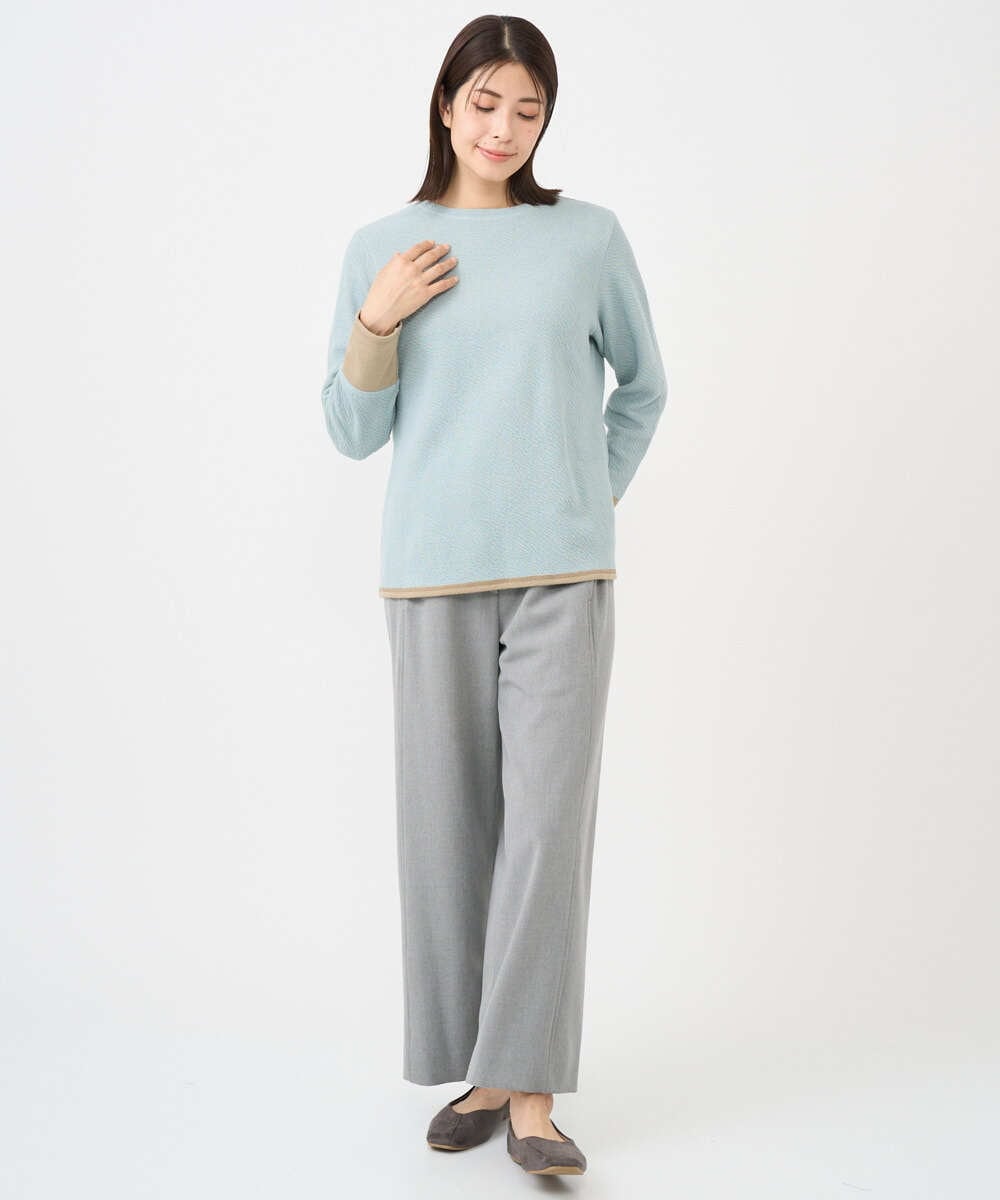 NGKAF14170 GIANNI LO GIUDICE(ジャンニ ロ ジュディチェ) [洗える・日本製]コットンウェーブリバー配色カットソー ライトブルー