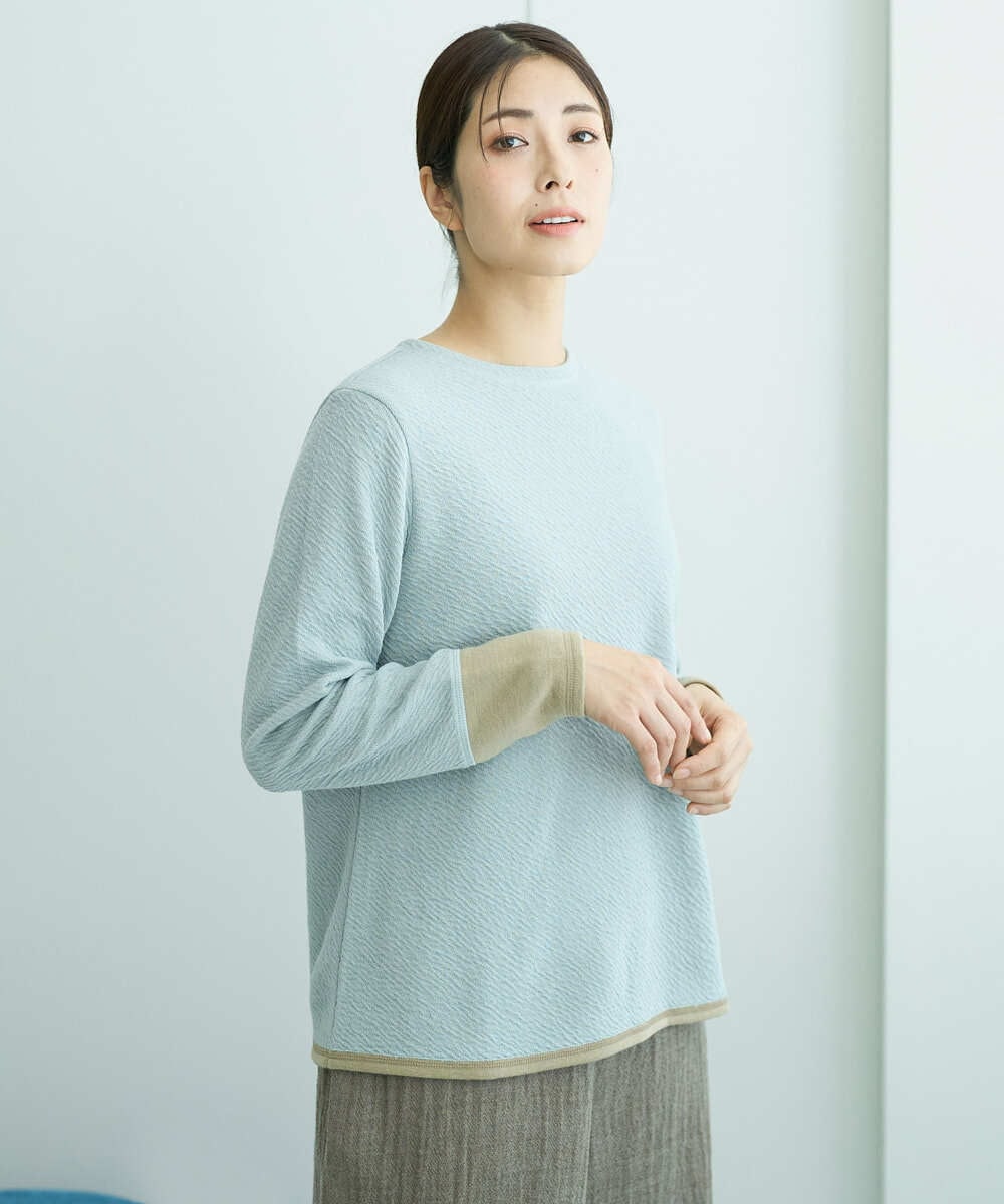 NGKAF14170 GIANNI LO GIUDICE(ジャンニ ロ ジュディチェ) [洗える・日本製]コットンウェーブリバー配色カットソー ライトブルー