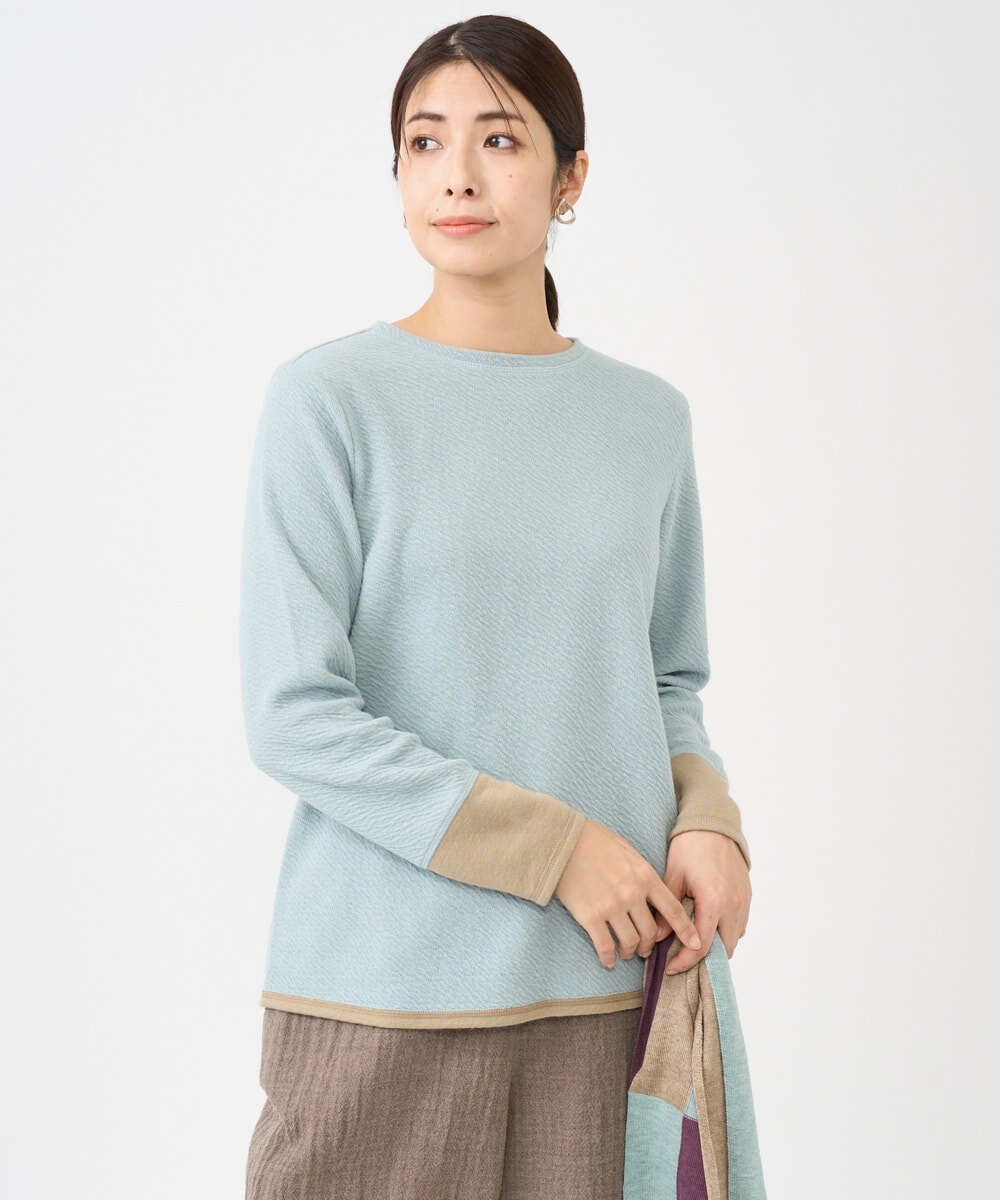 NGKAF14170 GIANNI LO GIUDICE(ジャンニ ロ ジュディチェ) [洗える・日本製]コットンウェーブリバー配色カットソー ライトブルー