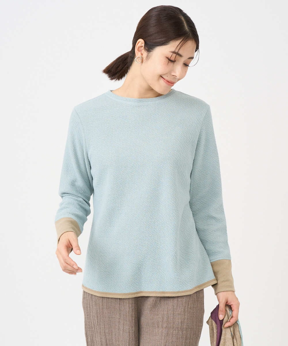 NGKAF14170 GIANNI LO GIUDICE(ジャンニ ロ ジュディチェ) [洗える・日本製]コットンウェーブリバー配色カットソー ライトブルー