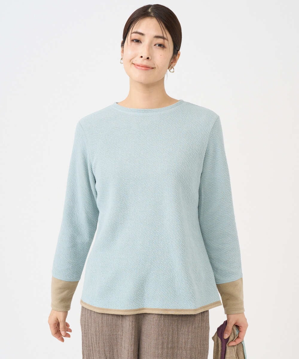 NGKAF14170 GIANNI LO GIUDICE(ジャンニ ロ ジュディチェ) [洗える・日本製]コットンウェーブリバー配色カットソー ライトブルー