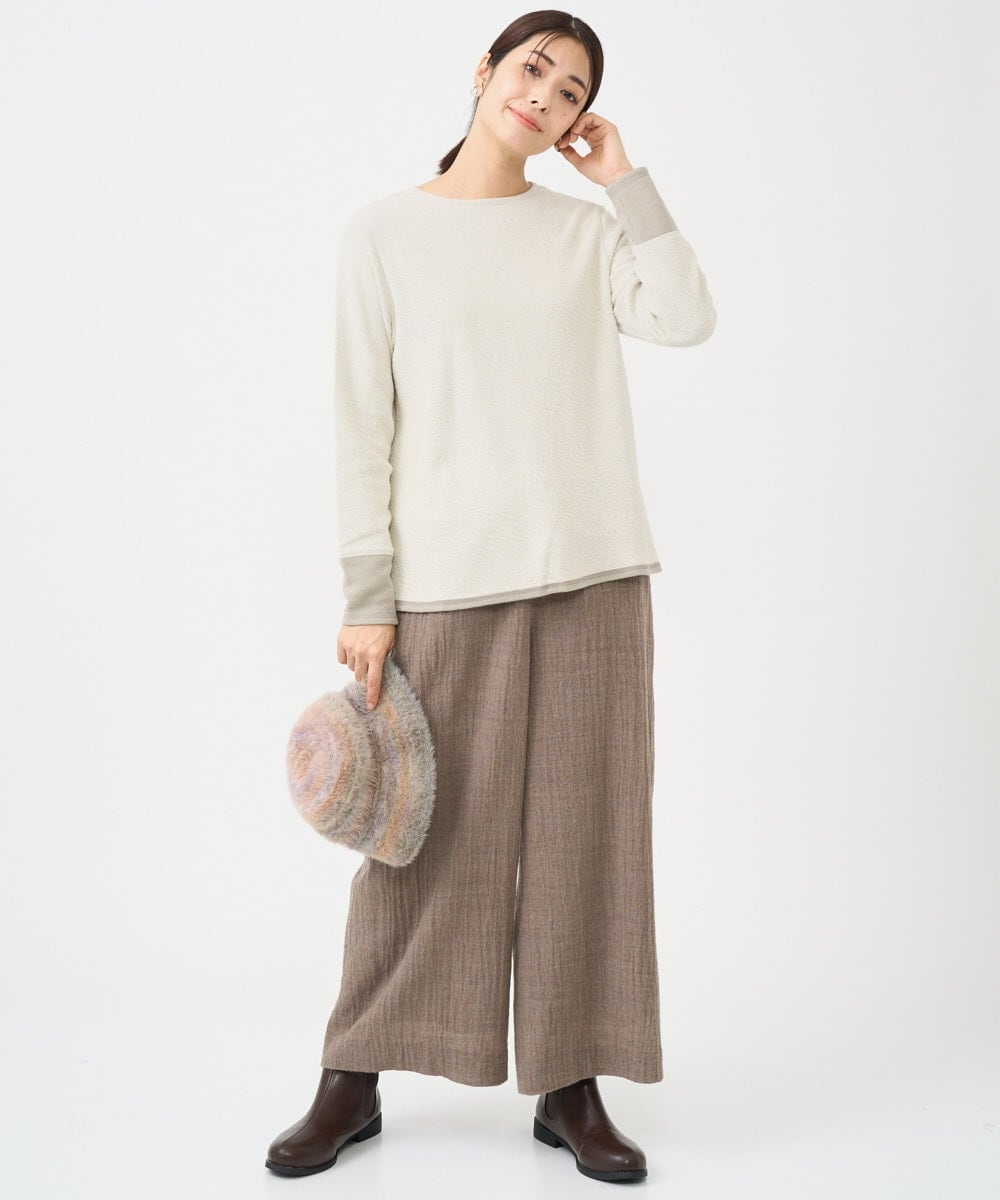 NGKAF14170 GIANNI LO GIUDICE(ジャンニ ロ ジュディチェ) [洗える・日本製]コットンウェーブリバー配色カットソー ベージュ